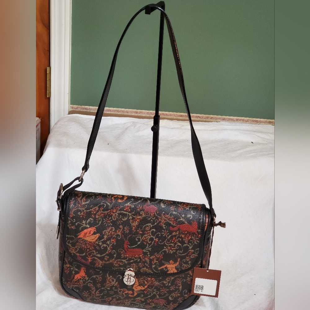 NWT Piero Guidi Crossbody in Floral Pattern Coated Canvas.